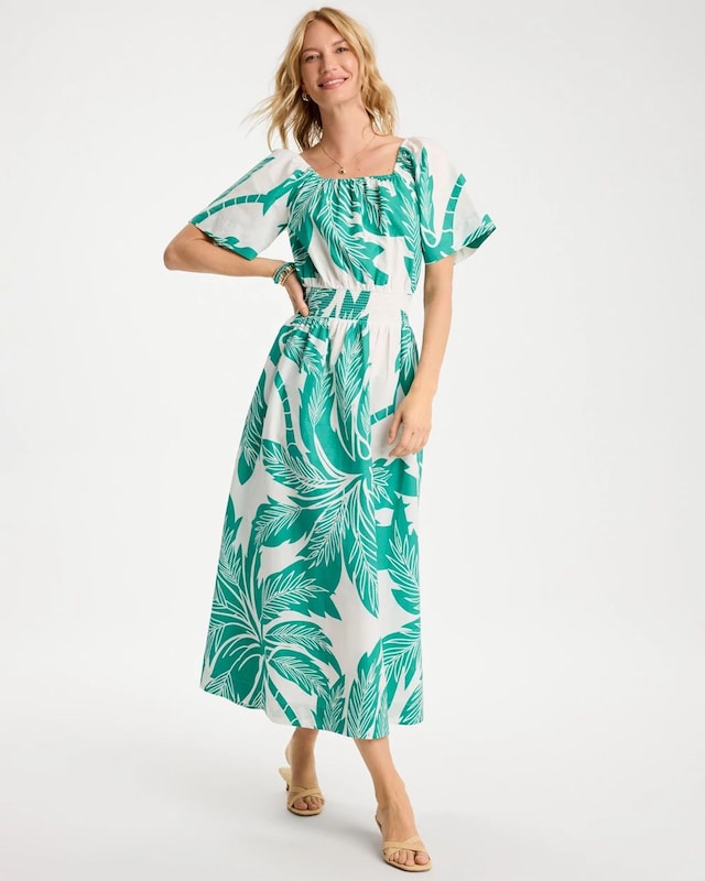 Poplin Cotton Off-Shoulder Printed Dress - image 1